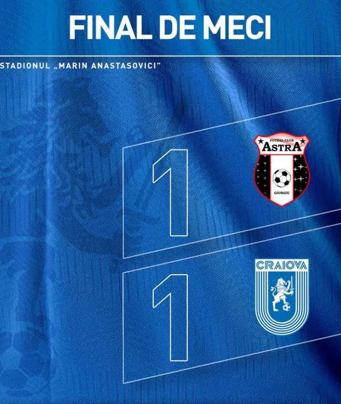 Fotbal - Liga I: Astra Giurgiu - Universitatea Craiova 1-1